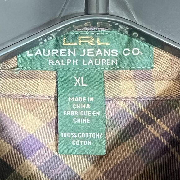 Vintage Lauren Ralph Lauren Plaid Tartan Brown Long Sleeve Shirt Women’s Size XL - Picture 8 of 10